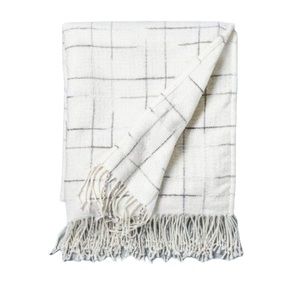 Hearth & Hand Checkered Fringe Throw in Gray Sour Cream